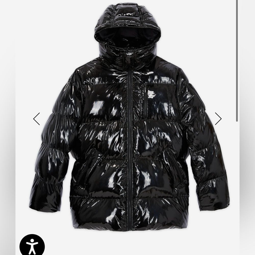 The Kooples Glossy Black Hooded Puffer Jacket